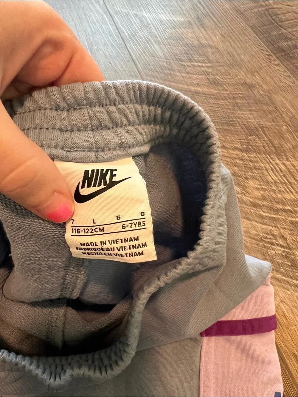 Nike Kids Light Gray Shorts with Pink Cargo & Purple Trim